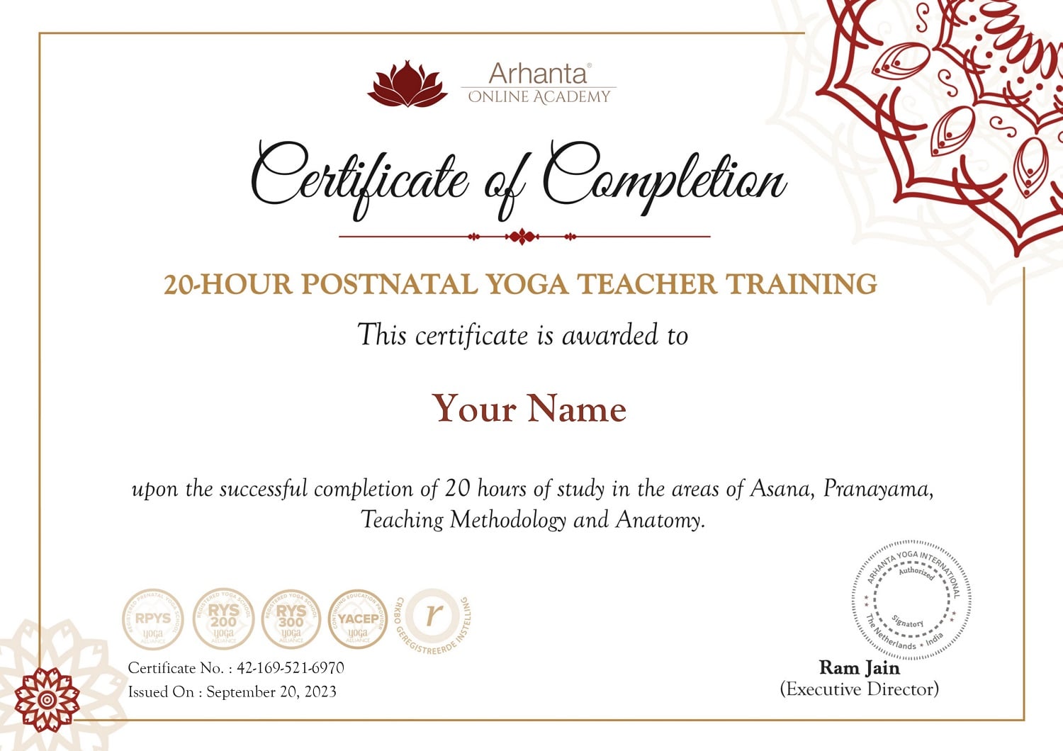 20 Hour online Postnatal Yoga Teacher Training Certification course Online Postnatal yoga teacher training certificate