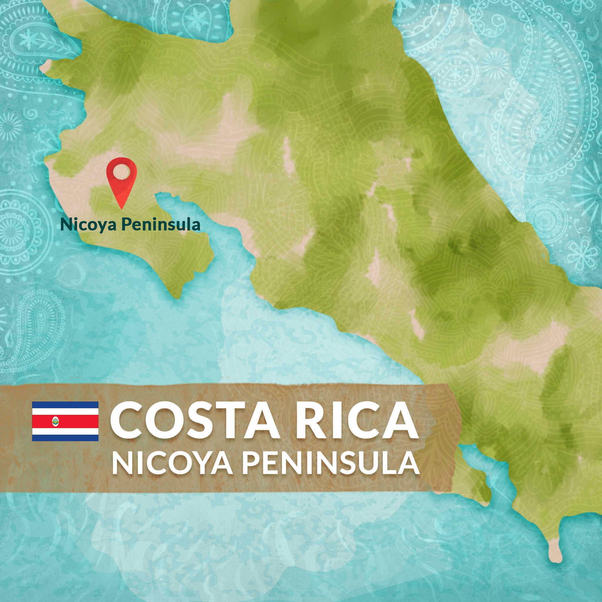 Blue Zones on map - Nicoya Peninsula, Costa Rica Blue Zones on map - Nicoya Peninsula, Costa Rica