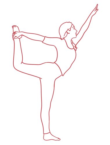 Dancer Pose: One legged standing yoga pose holding the ankle of the raised foot behind them with one hand, while the other arm reaches forward, creating a bow-like posture. Dancer Pose: One legged standing yoga pose holding the ankle of the raised foot behind them with one hand, while the other arm reaches forward, creating a bow-like posture.