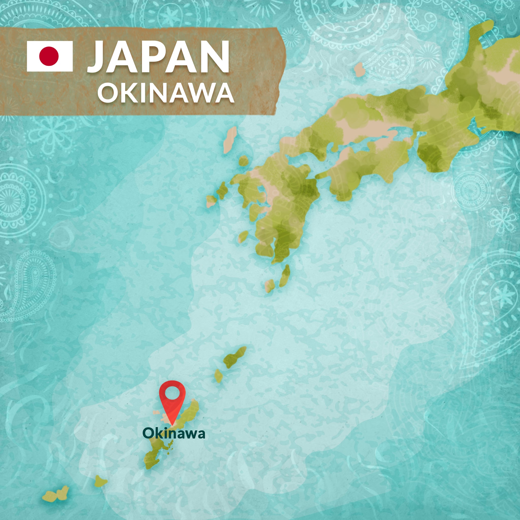 Blue Zones on map - Okinawa, Japan Blue Zones on map - Okinawa, Japan