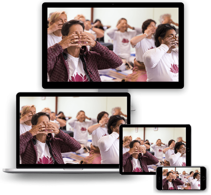Students doing online session from Arhanta yoga Pranayama teacher training course online session