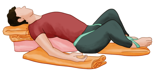 Reclining Bound Angle Pose (Supta Baddha Konasana) with props Reclining Bound Angle Pose (Supta Baddha Konasana) with props