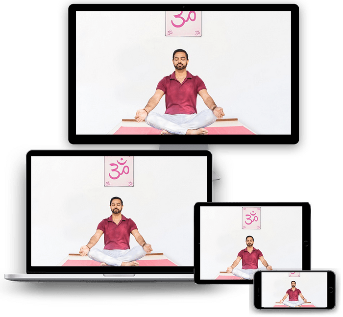Meditation online teacher training class conducted by Dr. Ram Jain Dr. Ram Jain instructing meditation poses to students