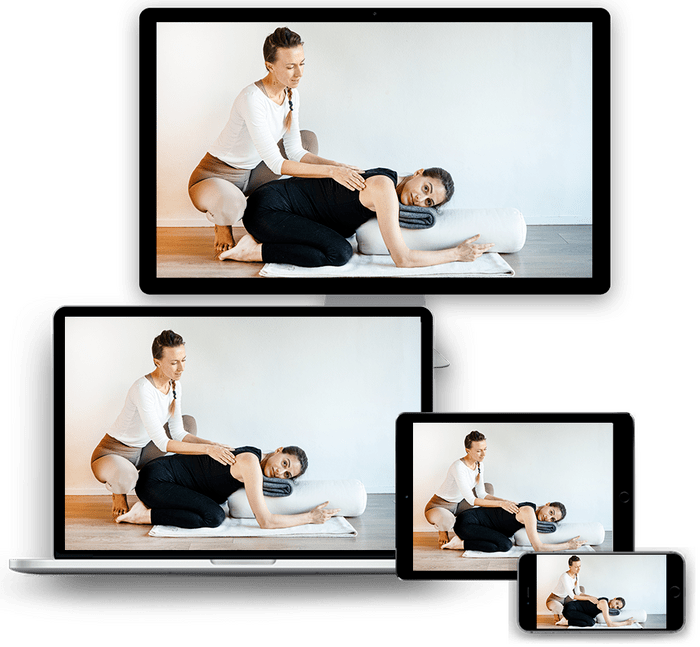 Postnatal yoga certification course online sessions at Arhanta online academy Online postnatal yoga class training materials