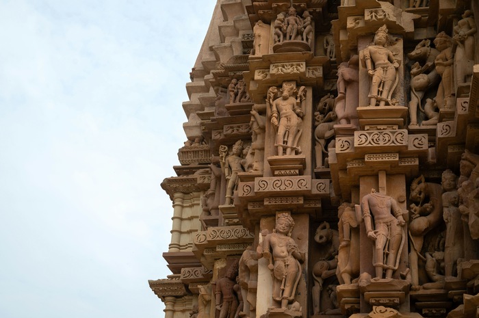 Carvings on the mount of Chitragupta Temple, Khajuraho, Madhya Prades, India