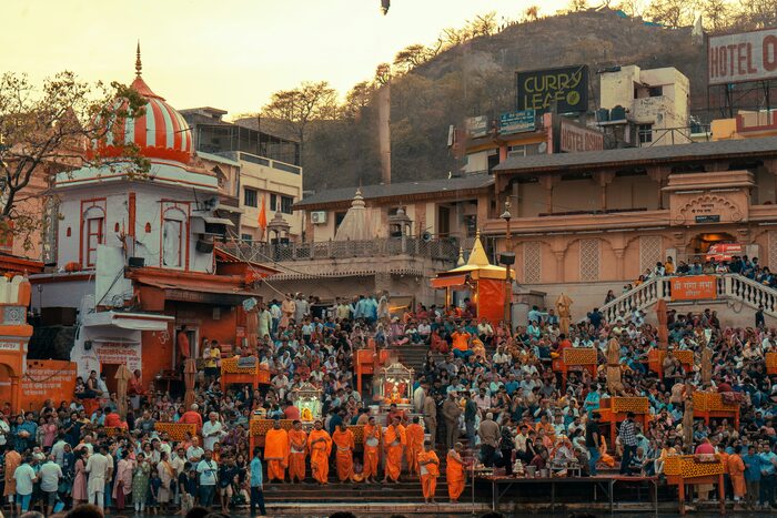 Pilgrim gathering at banks of ganga