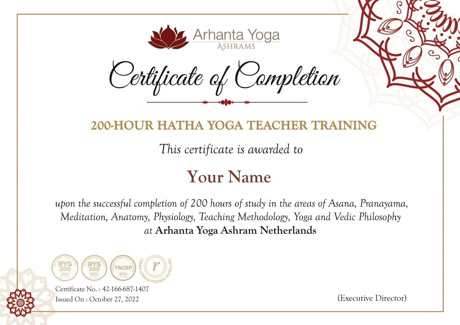 200-Hour Hatha Yoga Teacher Training Netherlands Certificate 200-Hour Hatha Yoga Teacher Training Netherlands Certificate