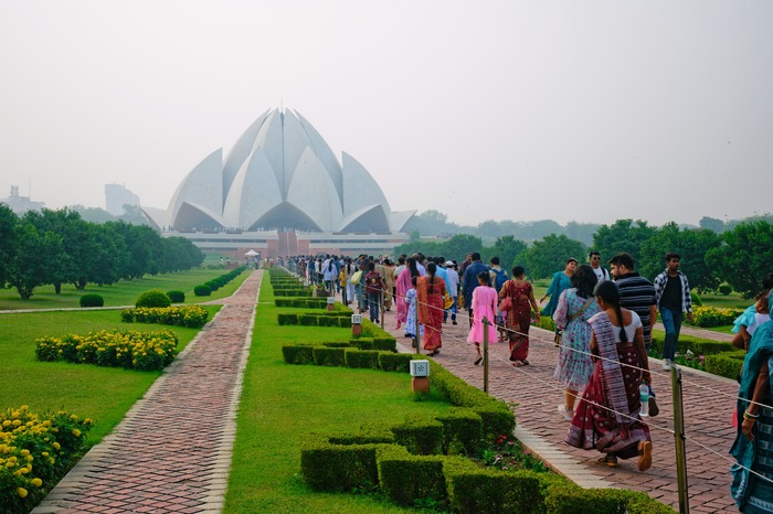 Tourists visit the Lotus Temple in New Delhi, India