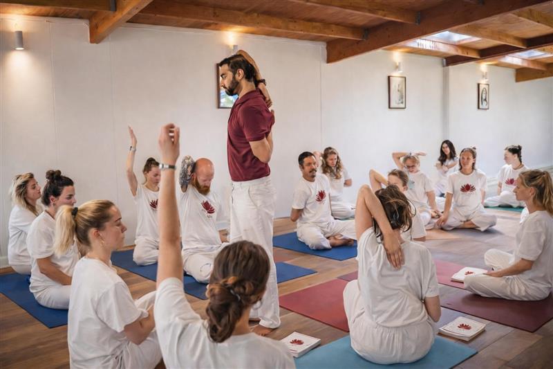 Certified trainees celebrating course completion Graduates holding certificates after 200‑hour yoga teacher training course