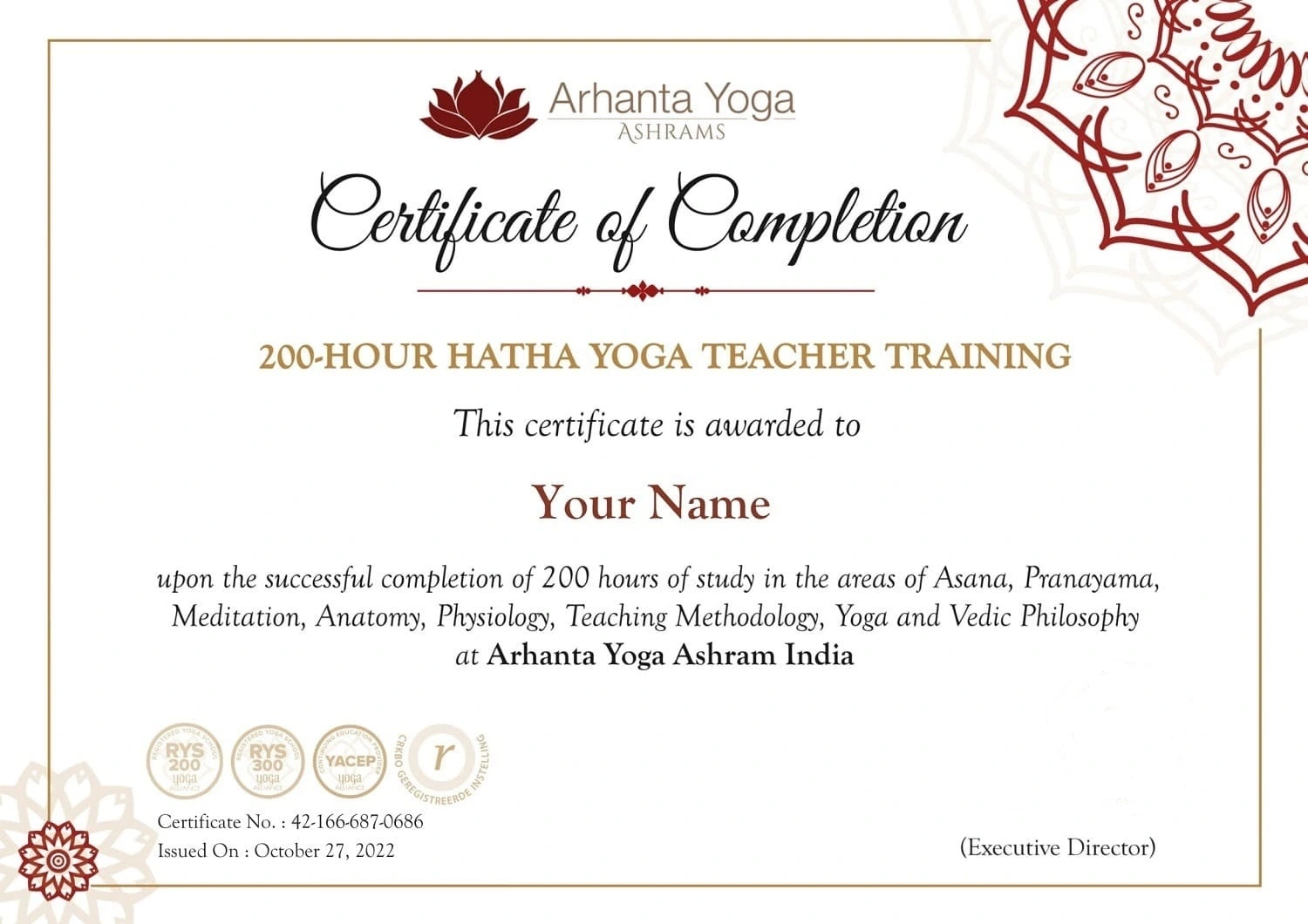 200 Hour Hatha Yoga Teacher Training Certificate 200 Hour Hatha Yoga Teacher Training Certificate