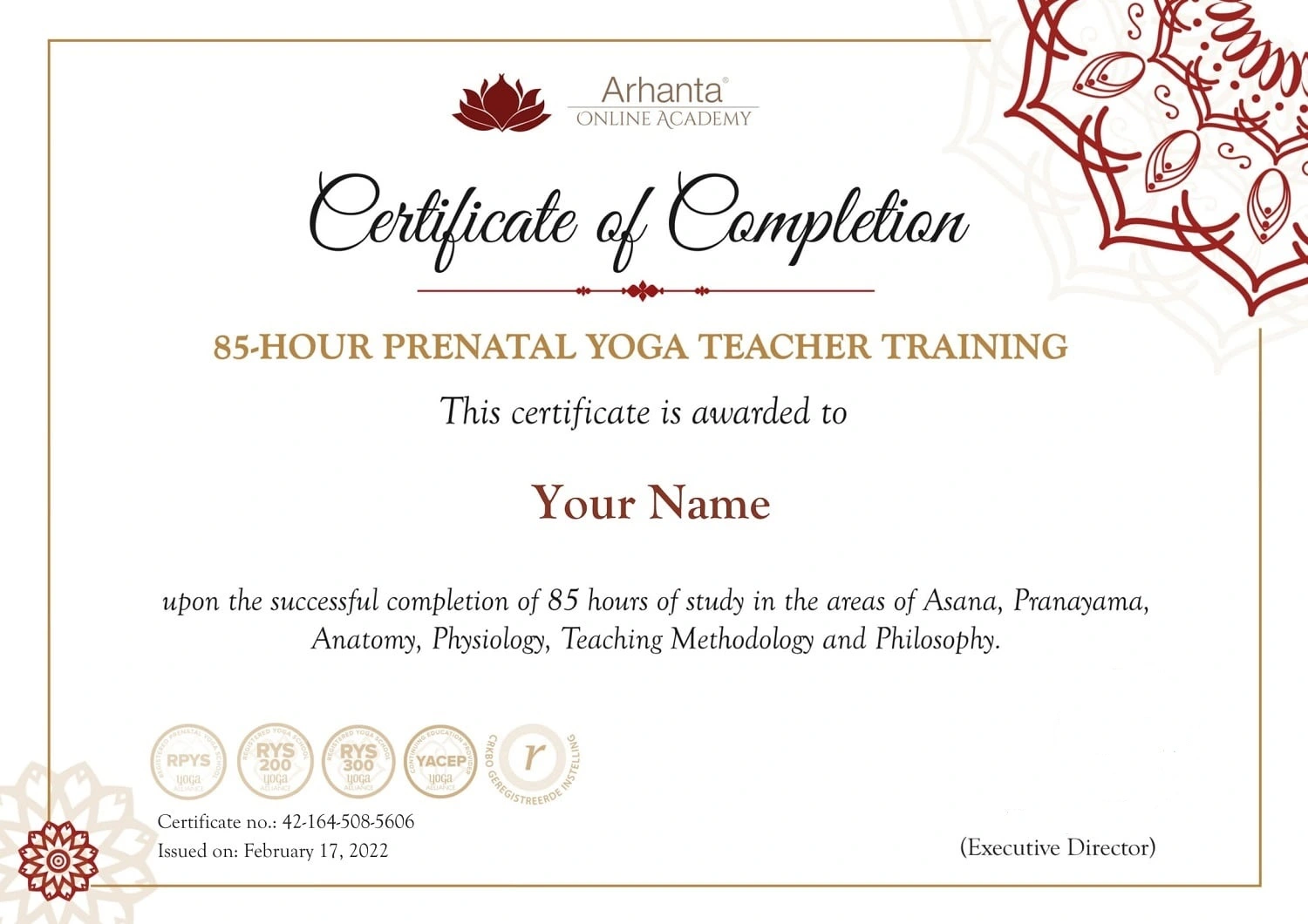 85 Hour Prenatal Yoga Teacher Training Certificate 85 Hour Prenatal Yoga Teacher Training Certificate