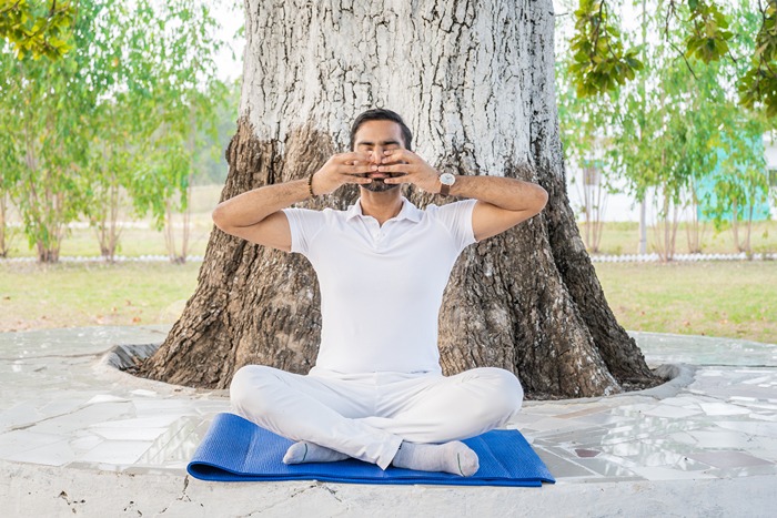 Practicing Bhramari Pranayama in Shanmukhi Mudra Practicing Bhramari Pranayama in Shanmukhi Mudra
