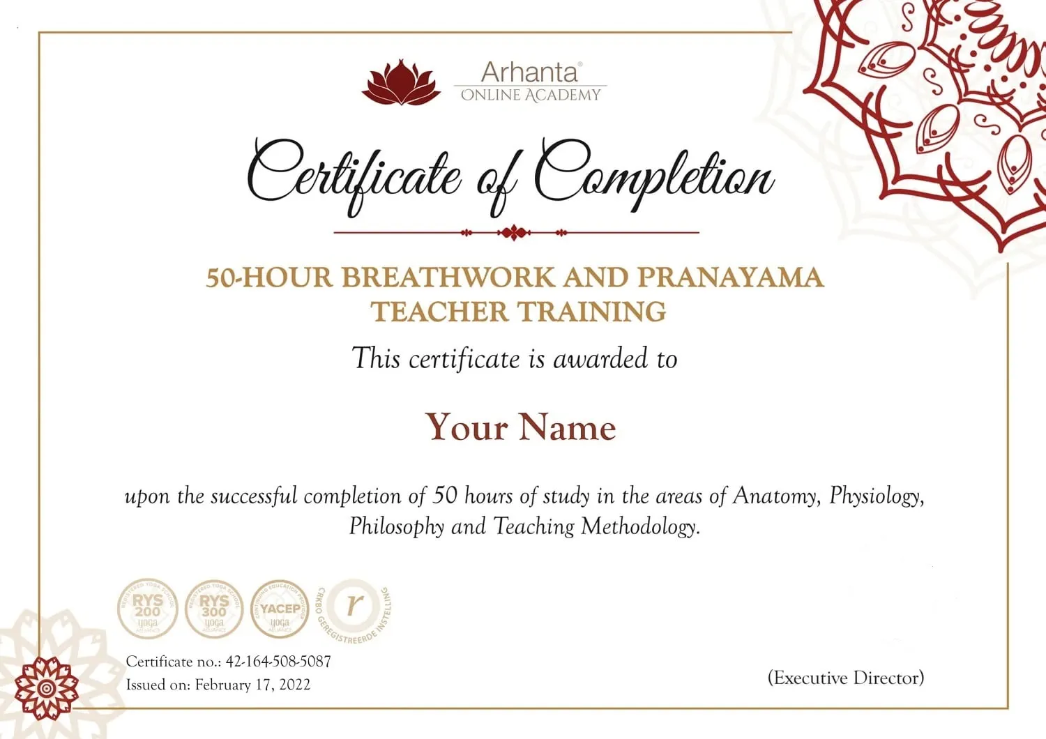Online Pranayama and Breathwork Teacher Training Certificate Pranayama and Breathwork Teacher Training Certificate issued after course completion