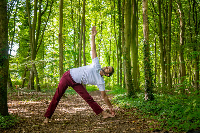 Trikonasana or Triangle pose practice solo Trikonasana or Triangle pose practice solo