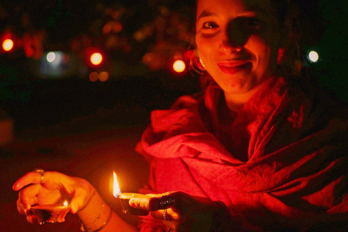 During YTT, Arhanta yoga student celebrating Diwali in India Yoga student celebrating Diwali in India